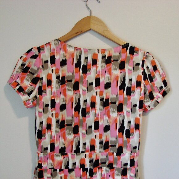 Femme Multicolour Midi Dress Short Sleeve Ruffle Hem Office Work Size Small - Picture 10 of 11